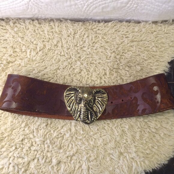 Anthropologie S Leather Belt Elephant Buckle Bohemian Chic Y2K Whimsigoth Charm - Picture 3 of 7